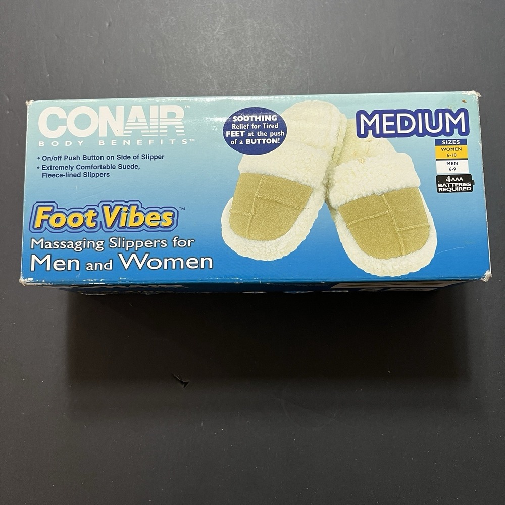 CONAIR FOOT VIBES MASSAGING SLIPPERS FOR WOMAN 6-10/MEN 6-9 New In Box